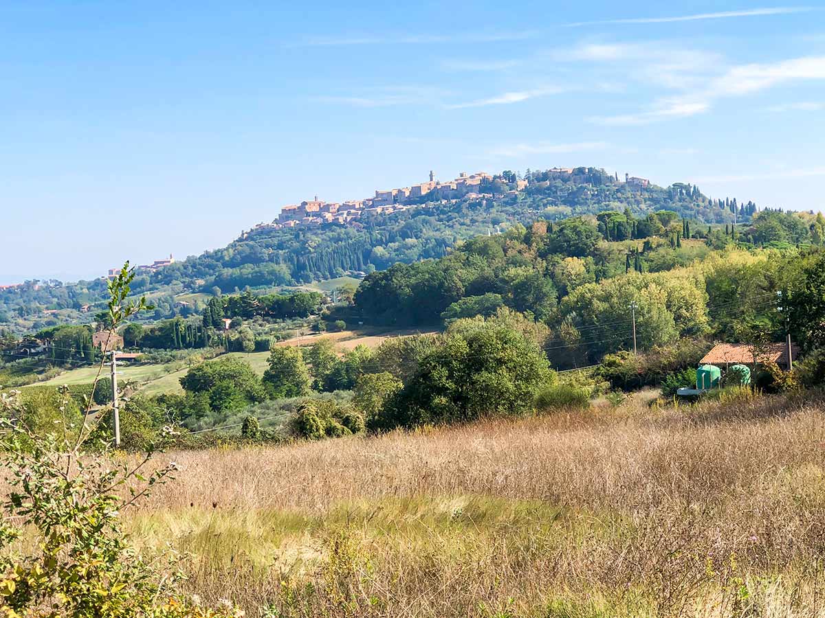 Slowly approaching Montepulciano on Pienza to Montepulciano Hike in Tuscany
