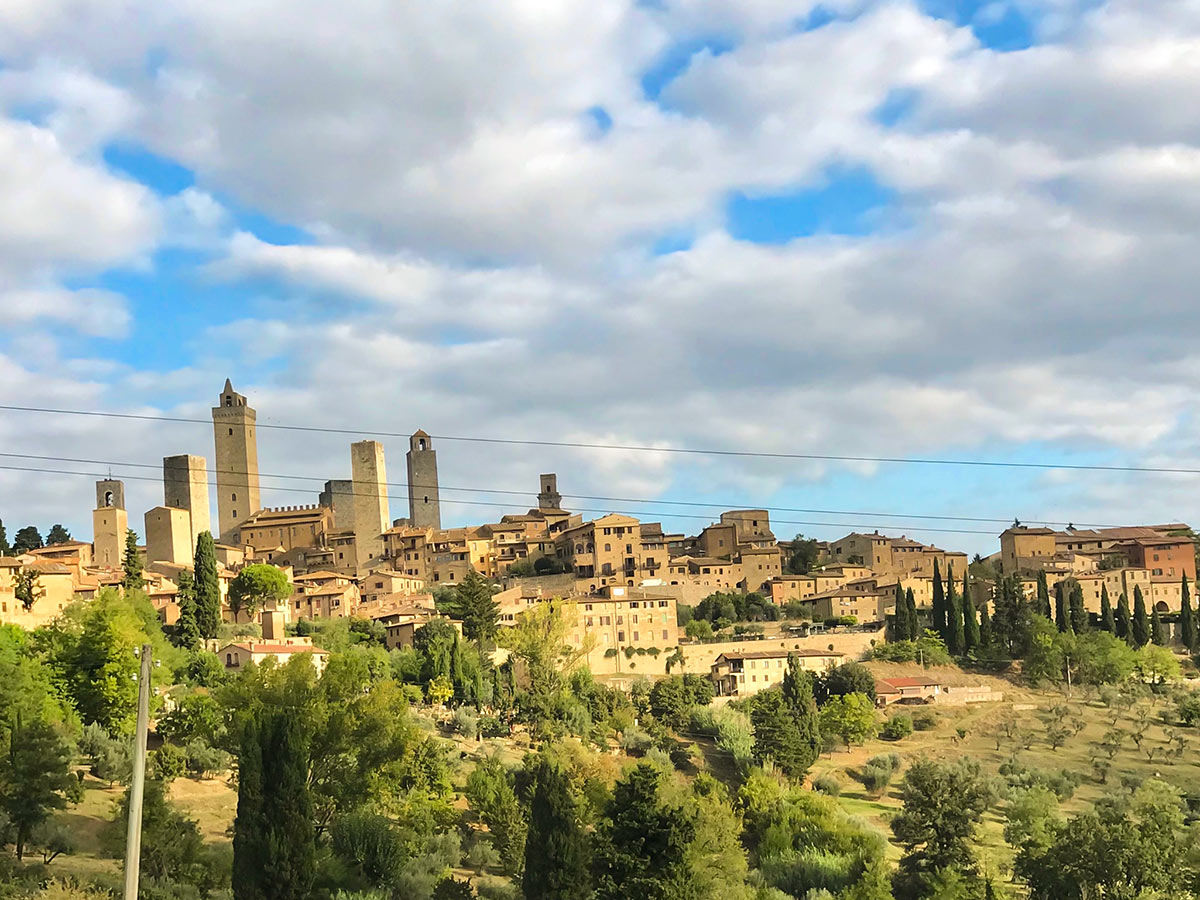 Looking back on San Gimignano on San Gimignano Loop Hike in Tuscany