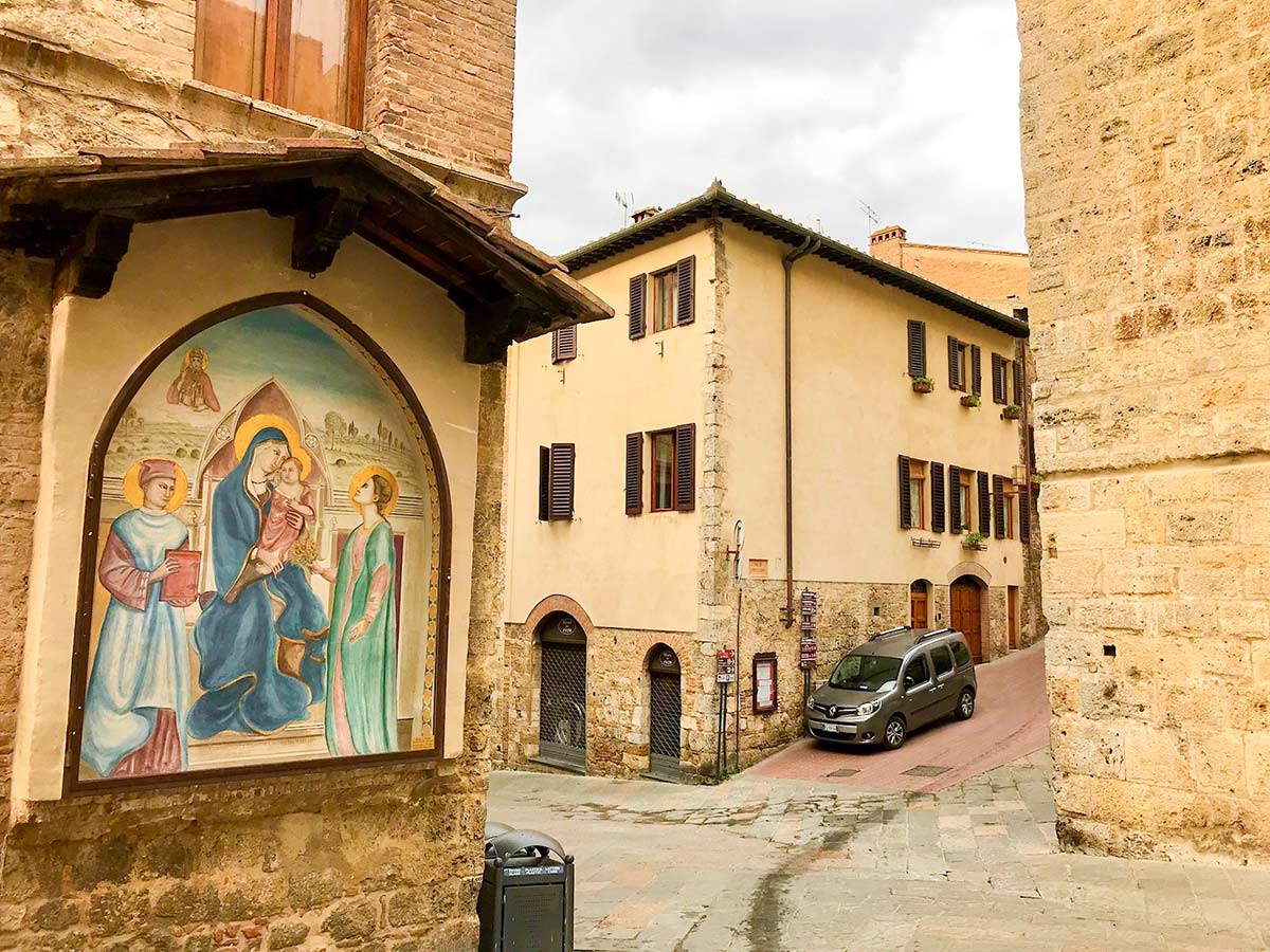 Beautiful arts in the streets of San Gimignano on San Gimignano Loop Hike in Tuscany