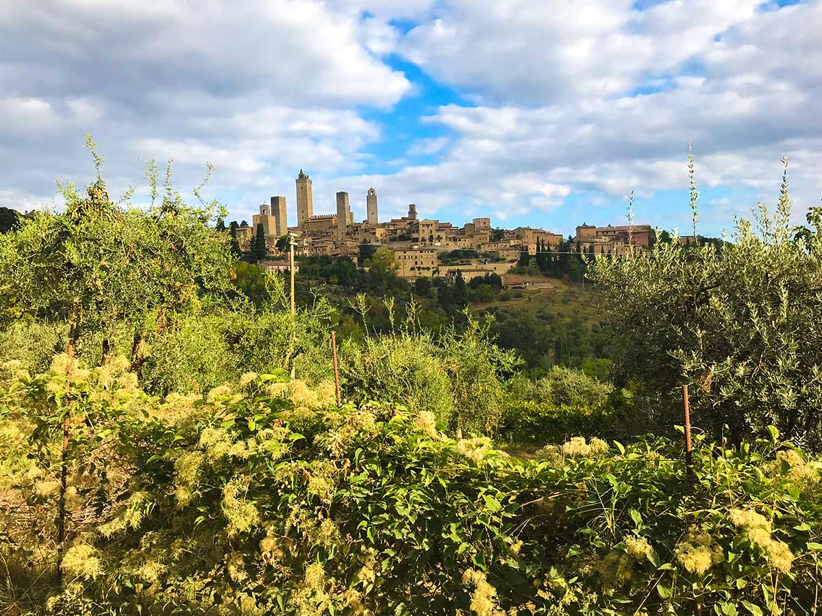 Beautiful Italian village of San Gimignano in Tuscany can be seen on San Gimignano Loop Hike