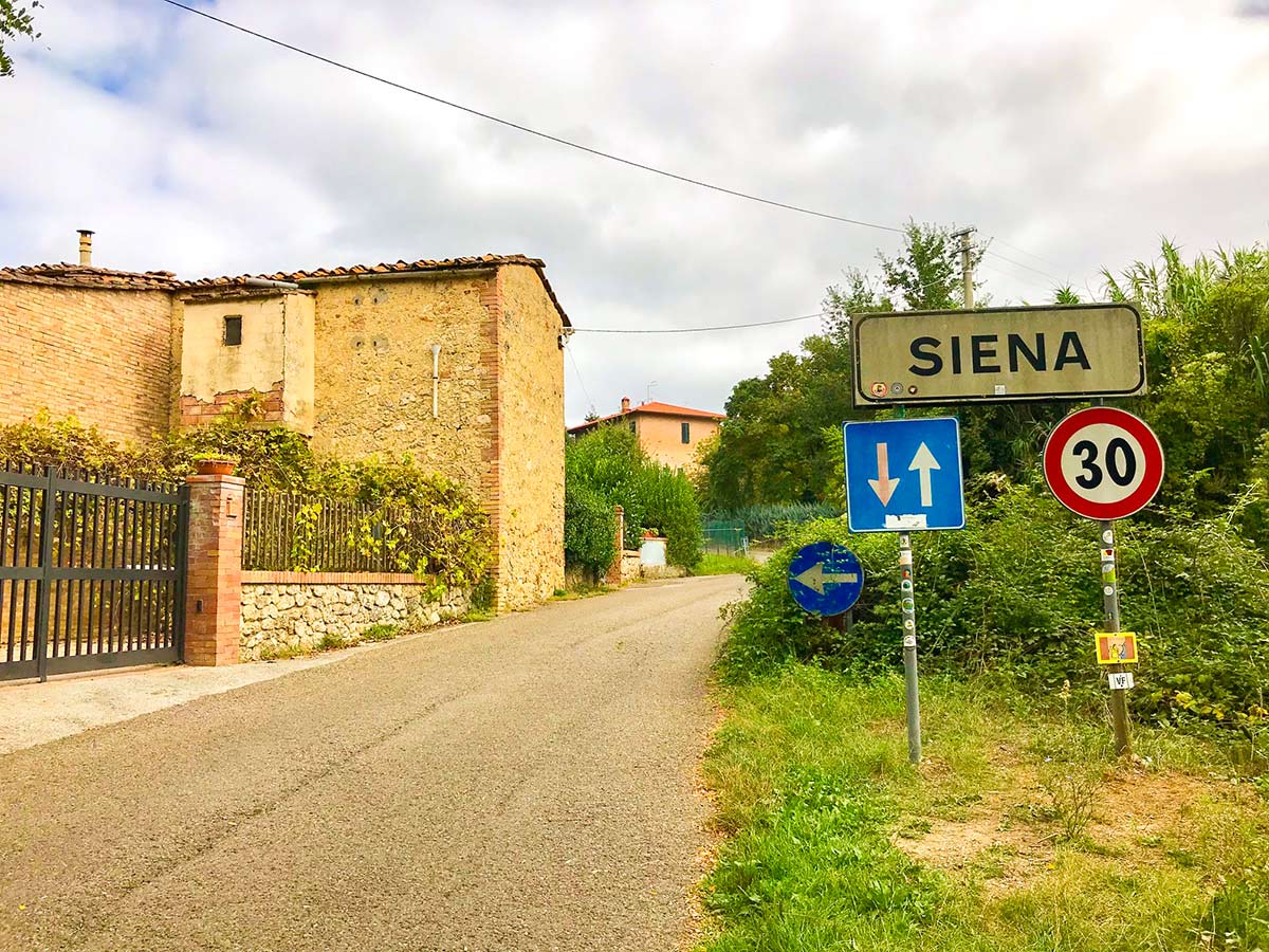 Entering Siena on Monteriggioni to Piazza del Campo Siena Via Francigena Hike in Tuscany, Italy