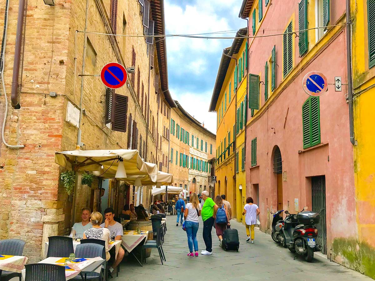Streets of Siena on Monteriggioni to Piazza del Campo Siena Via Francigena Hike in Tuscany, Italy