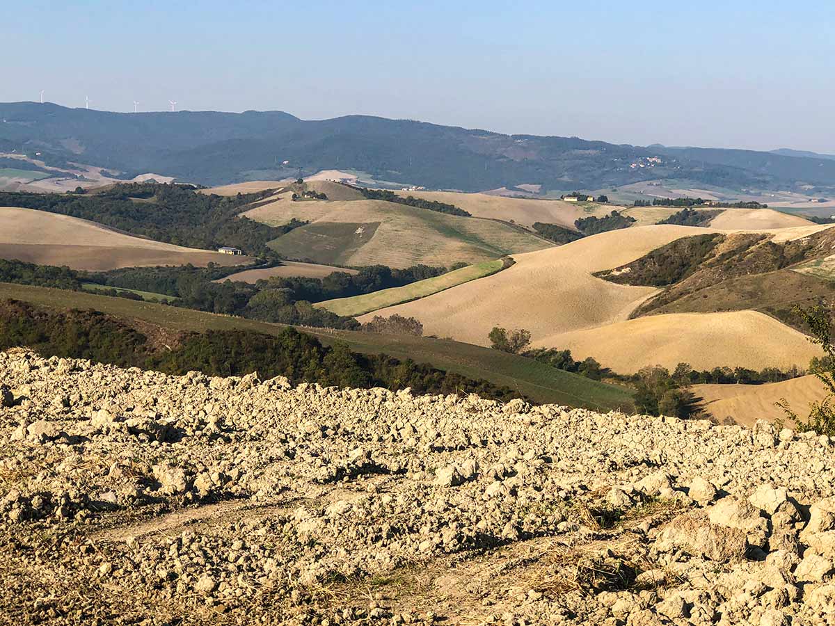 Beautiful Italian countryside views on Volterra Loop Hike in Tuscany during the autumn