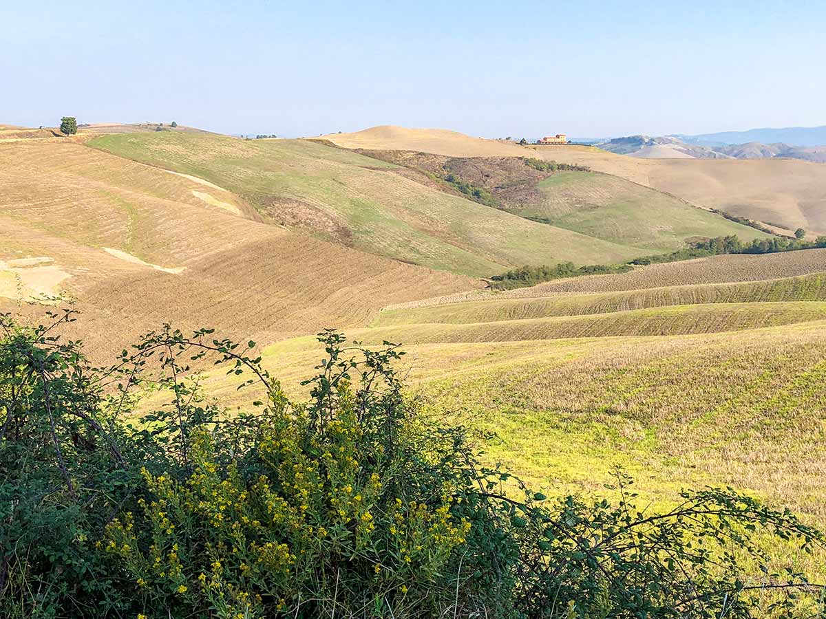Autumn views of Italian countryside on Volterra Loop Hike in Tuscany