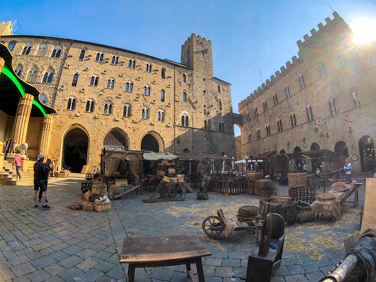 Central Square in Volterra on Volterra circular walk in Tuscany