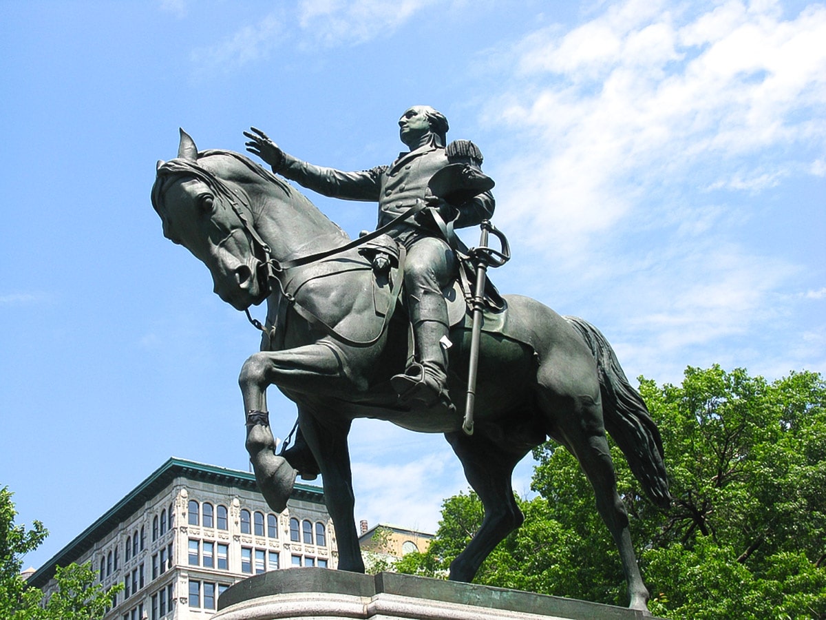 Statue of George Washington in Union Square on Grand Central, Empire State, Greenwich Village Walking Tour in New York City