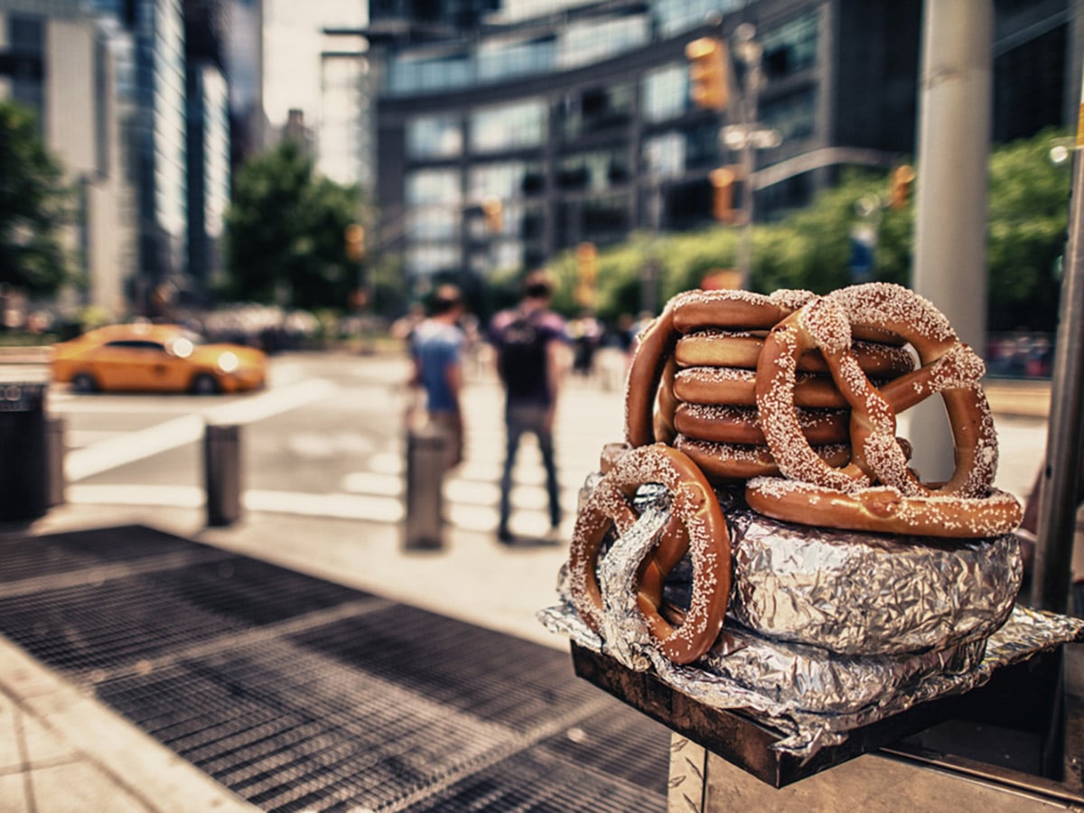 Pretzels on Columbia Avenue on Upper West Side Walking Tour in New York City