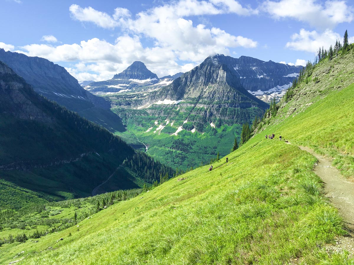 Amazing scenery on Highline backpacking trail in Glacier National Park, Montana