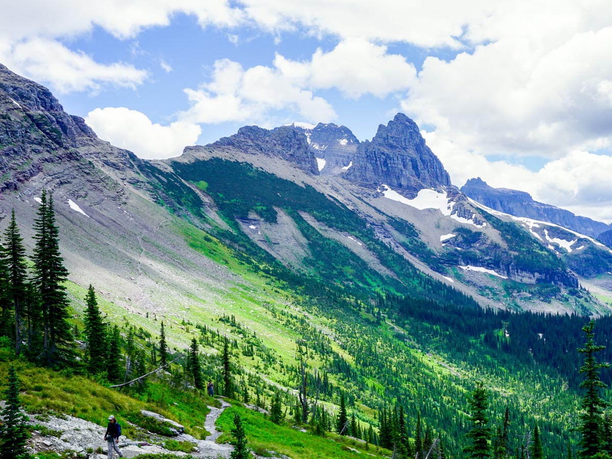 Path up to Garden Wall on Highline backpacking trail in Glacier National Park, Montana