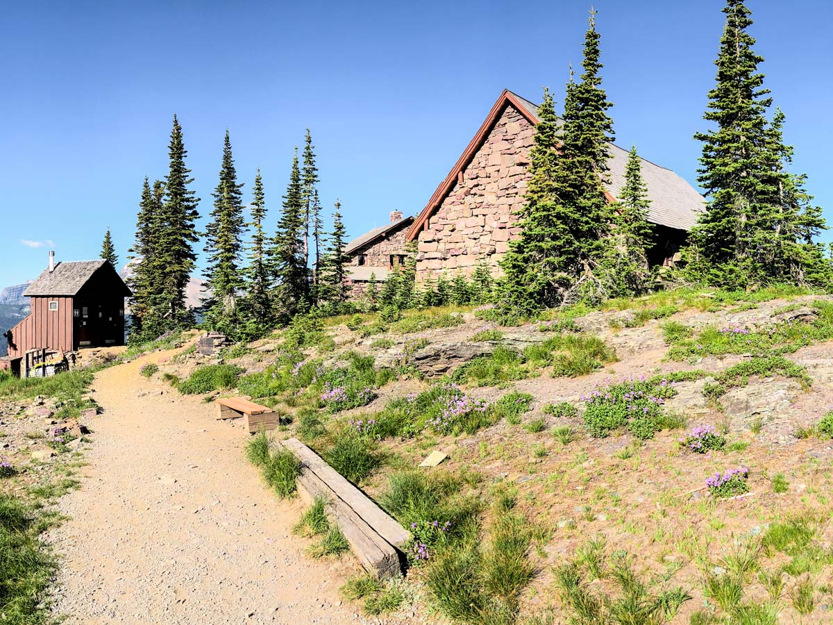 Buildings along the Highline backpacking trail in Glacier National Park, Montana
