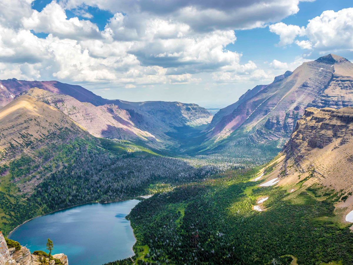 View from the pass on Pitamakan Dawson Loop Backpacking Trail in Glacier National Park