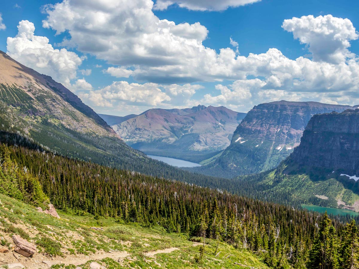 Trail down on Pitamakan Dawson Loop Backpacking Trail in Glacier National Park