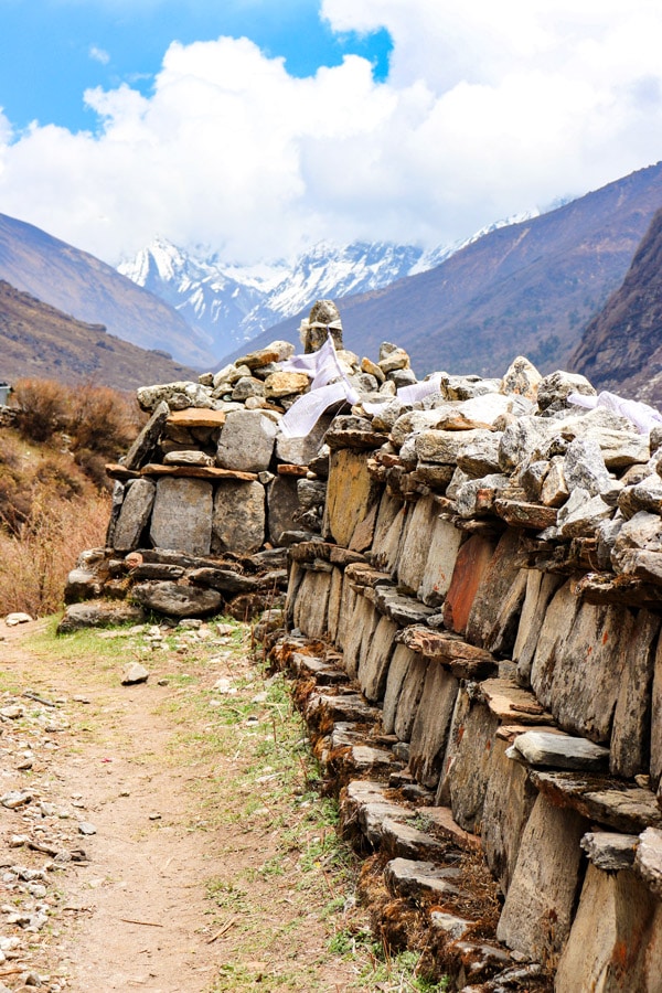 Prayer walls along the trail before Langtang village