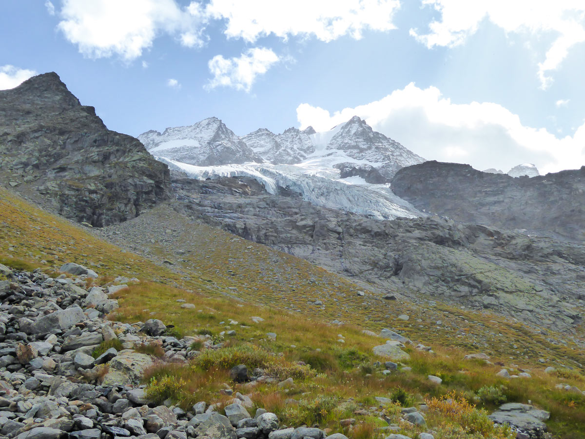 Money Glacier from below on Alpe Money hike in Gran Paradiso National Park, Italy