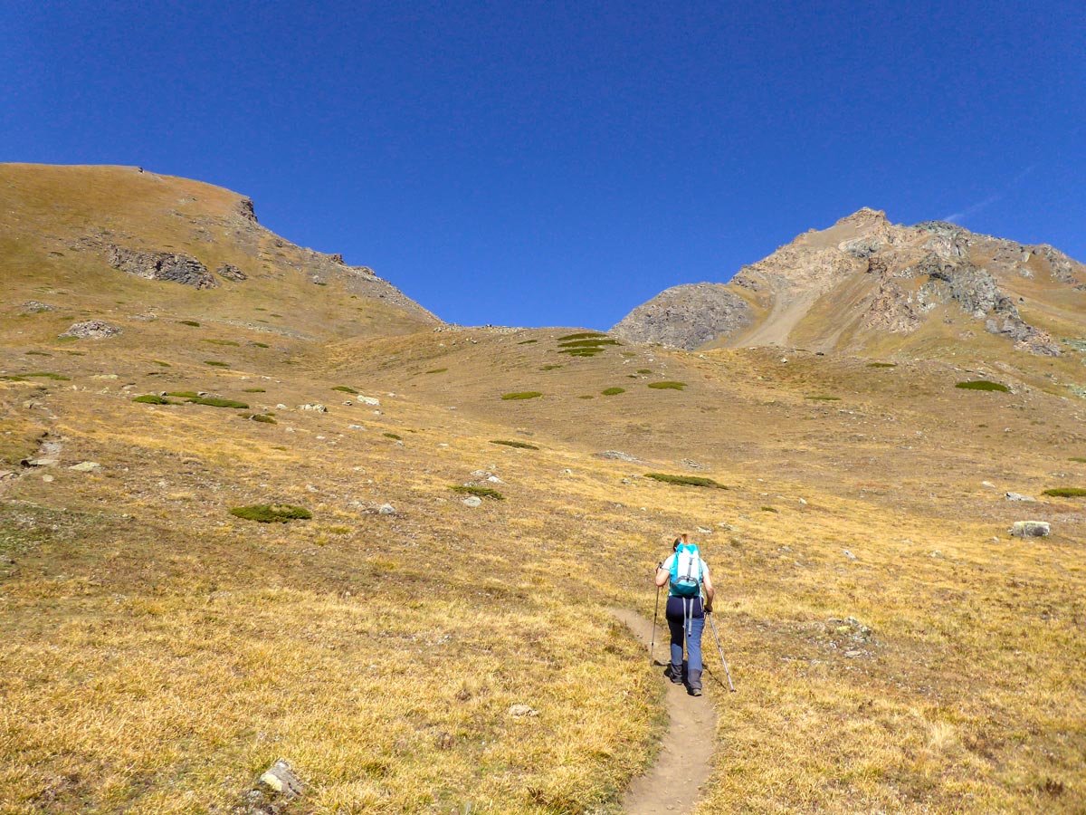 Hiker on Col Tsasèche hike in Gran Paradiso National Park