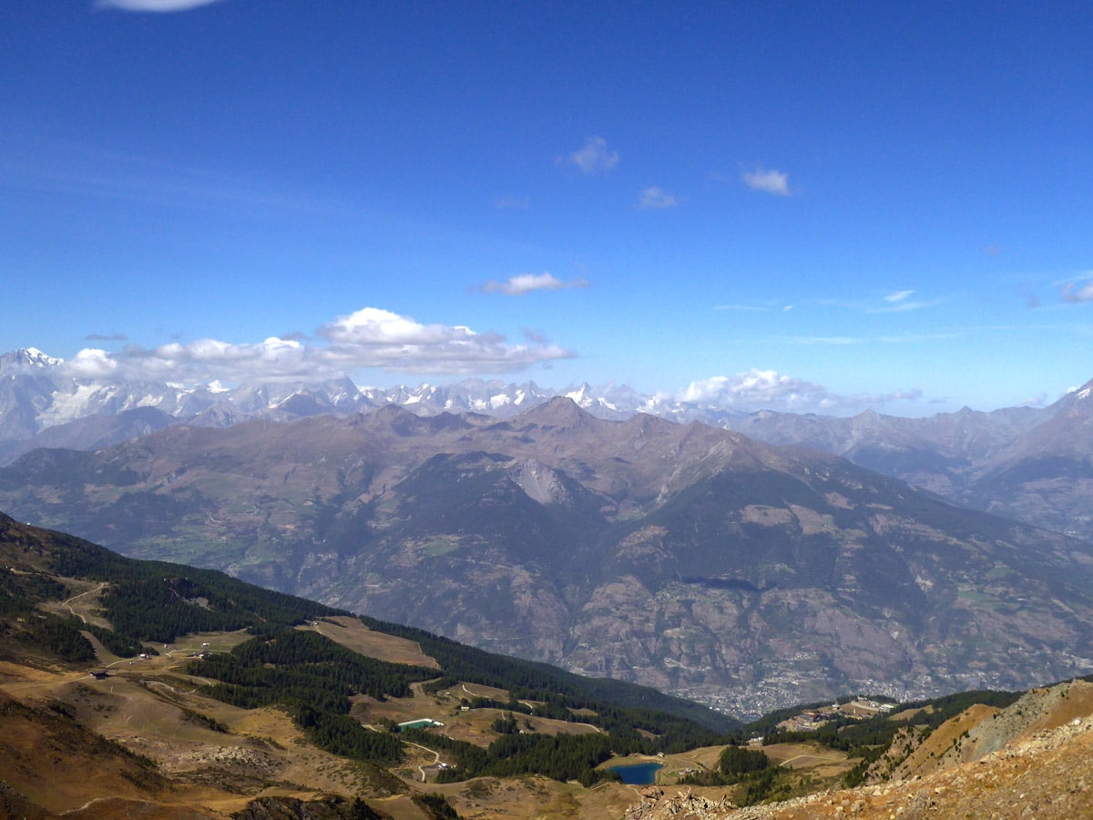 Pila, Aosta Valley and Alps as seen from Col Tsasèche hike in Gran Paradiso National Park