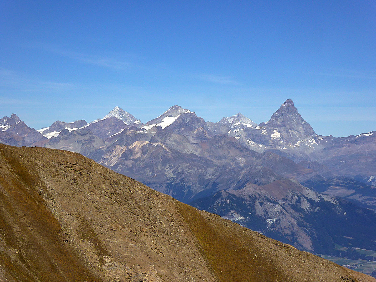 Matterhorn and other peaks from Col de Saint-Marcel hike in Gran Paradiso National Park, Italy