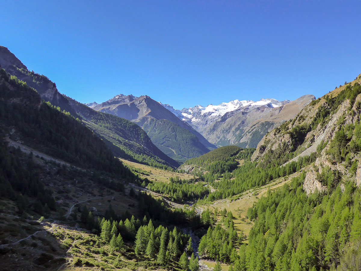 Views towards Cogne on Col de Saint-Marcel hike in Gran Paradiso National Park, Italy