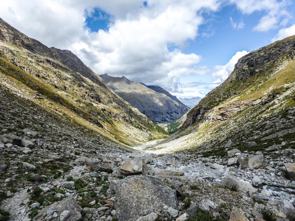 Valley views on Ghiacciaio Grand Étret hike in Gran Paradiso National Park, Italy