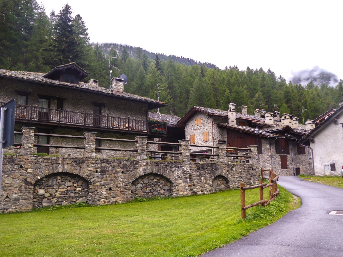 Rhemes-Notre-Dame village along the trail of Lago Pellaud via the Grand Rû Ring hike near Gran Paradiso National Park, Italy