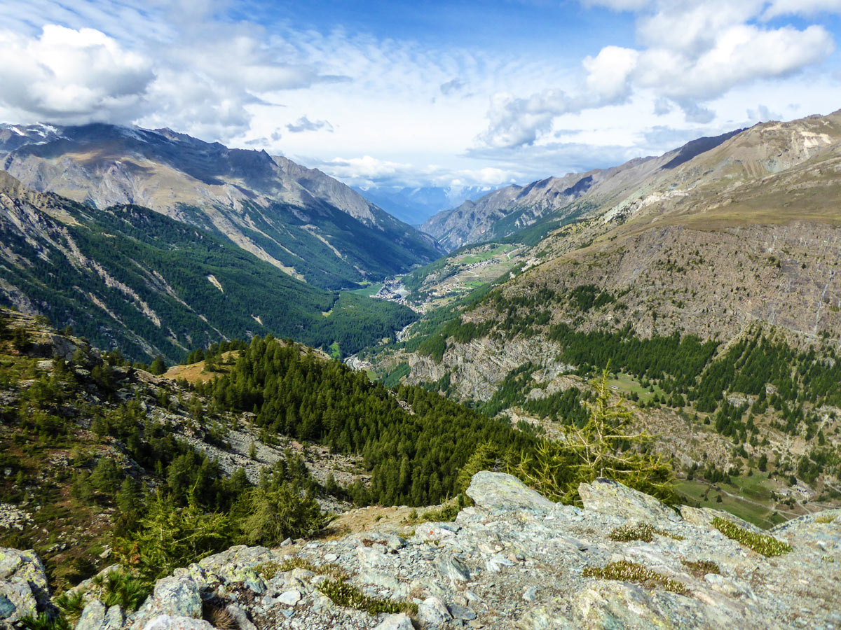 View from highest part of Lago di Loie hike in Gran Paradiso National Park, Italy