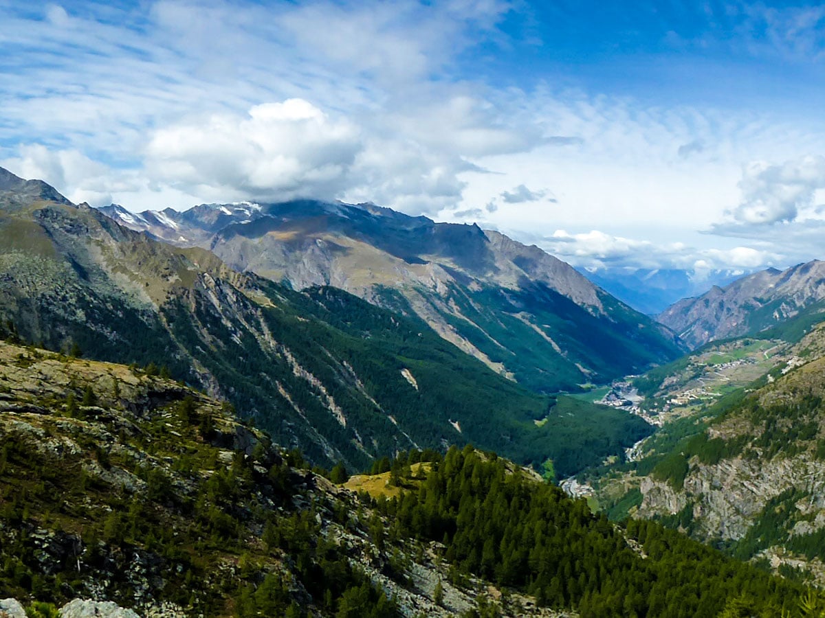 Panoramic view from the top of Lago di Loie hike in Gran Paradiso National Park, Italy