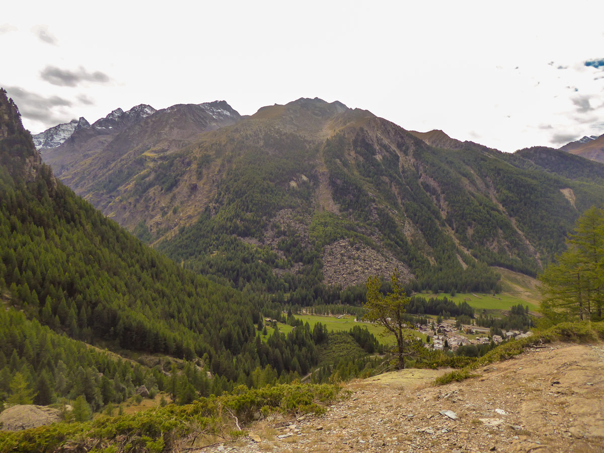 Looking back on Cogne on Tsaplana Peak trail in Gran Paradiso National Park, Italy