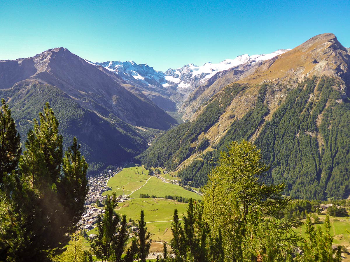 Looking down on Valnontey Valley on Tsaplana Peak hike in Gran Paradiso National Park, Italy