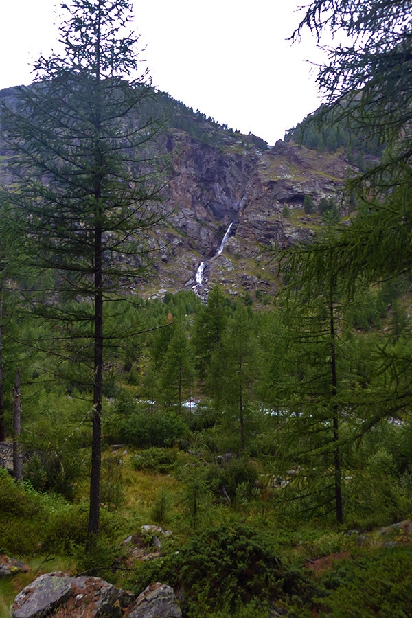 Waterfall on Valnontey River hike in Gran Paradiso National Park, Italy
