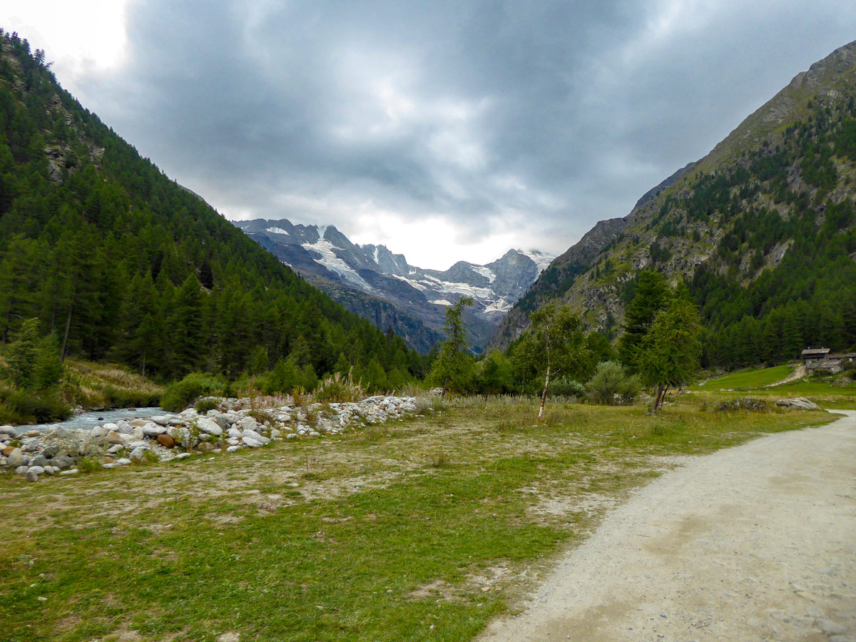 Slowly approaching glaciers on Valnontey River hike in Gran Paradiso National Park, Italy