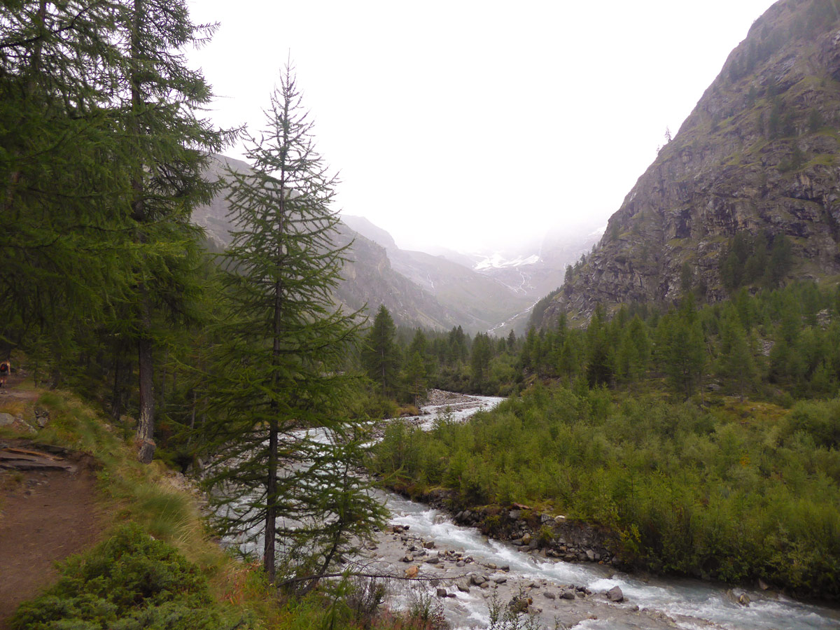 Rainy day on Valnontey River hike in Gran Paradiso National Park, Italy