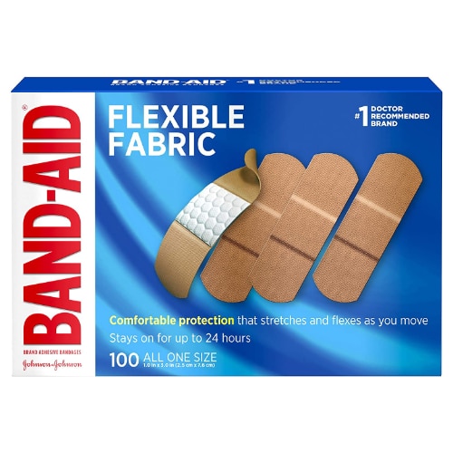 Johnson & Johnson Band-Aid Brand Flexible Fabric Adhesive Bandages for Wound Care and First Aid, All One Size, 100 Count, Tan