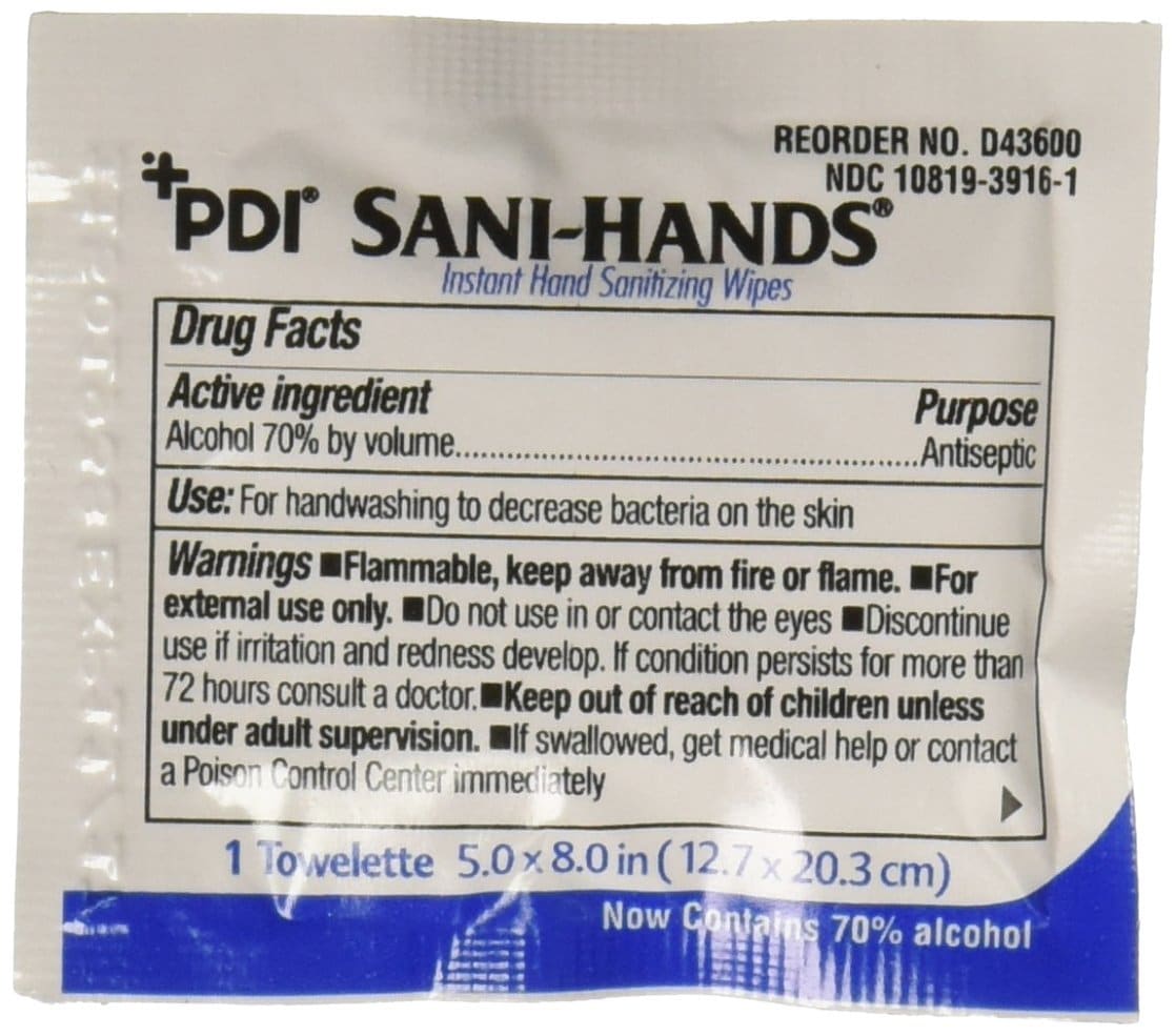 PDI Sani-Hands Instant Hand Sanitizing Wipes, Pack of 100