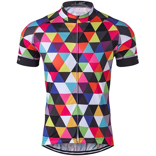 Men's Cycling Jersey Short Sleeve Bike Clothing Multicolored Diamond