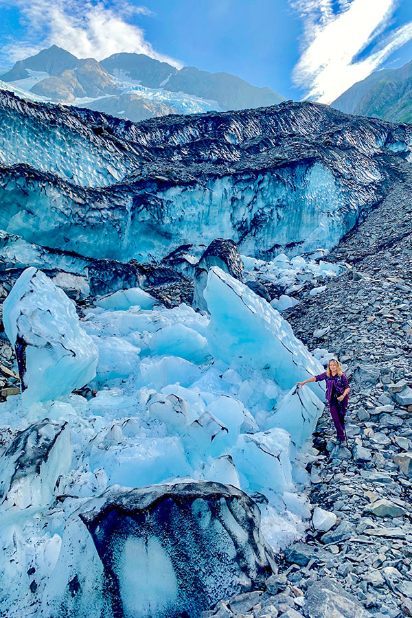 Huge pieces of ice on Byron Glacier Trail Alaska