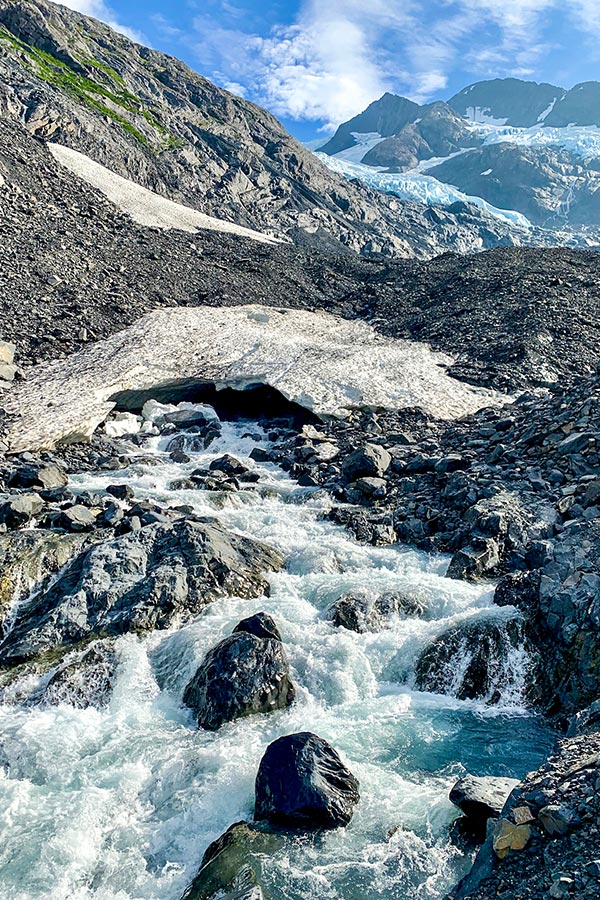 Glacial creek running out of Byron Glacier near Anchorage Alaska