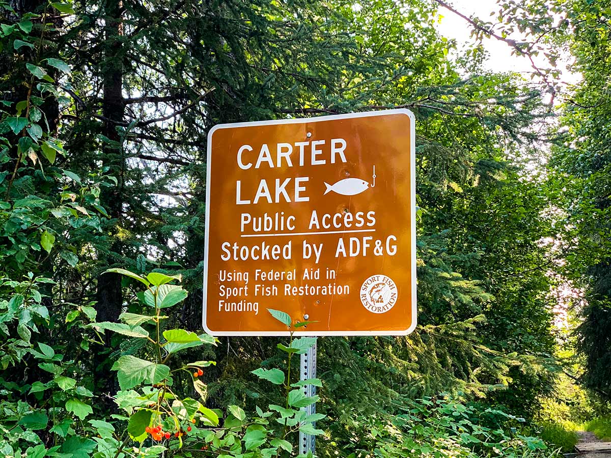 Signs along the trail to Carter and Crescent Lakes near Anchorage