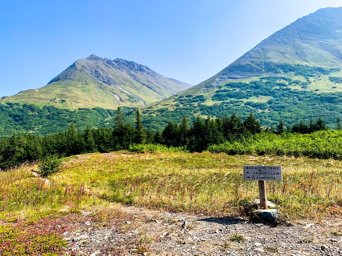 Signpost near Crescent Lake in Kenai Peninsula near Anchorage