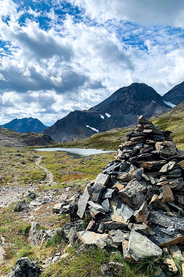 Cairn near Crystal Lake along the Crow Pass Trail in Chugach State Park Alaska