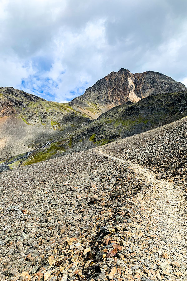 Rocky terrain on Crow Pass Hike to Raven Glacier in Alaska