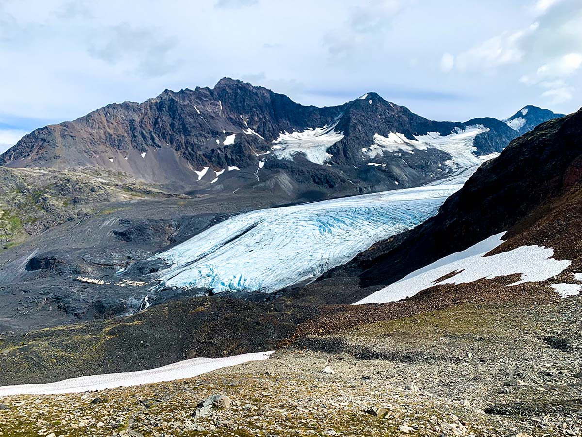 Raven Glacier can be seen on a hike from Girdwood to Crow Pass Alaska