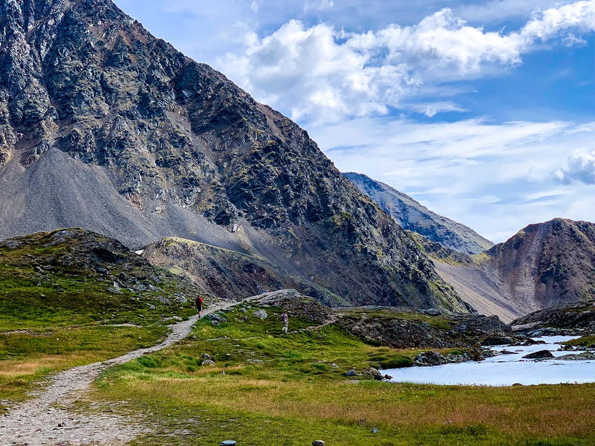 Hiking near Crystal Lake on a trail to see Raven Glacier