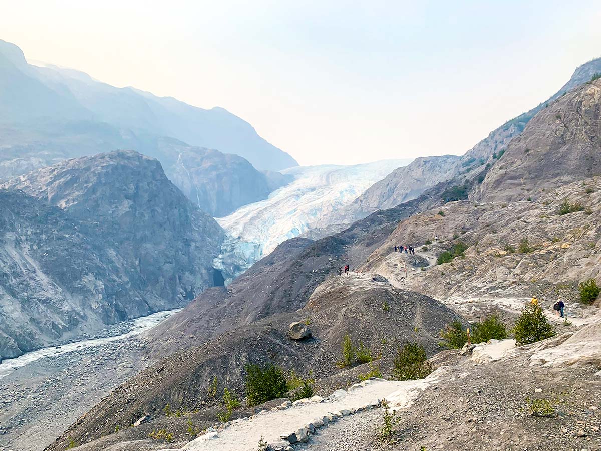 Group of tourists near Exit Glacier in Kenai Fjords National Park Alaska