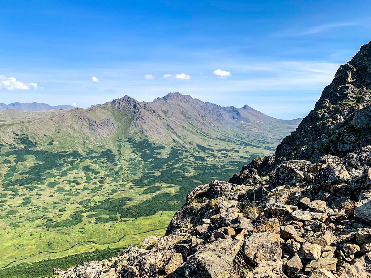 Rocky slopes on Flattop Mountain on a hike from Anchorage Alaska