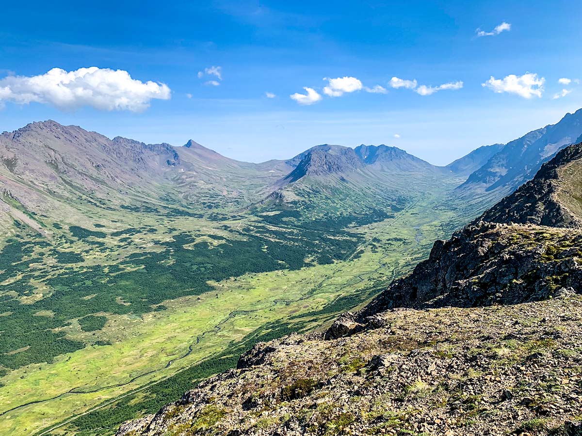 Flattop Mountain Trail near Anchorage has great views of the valleys