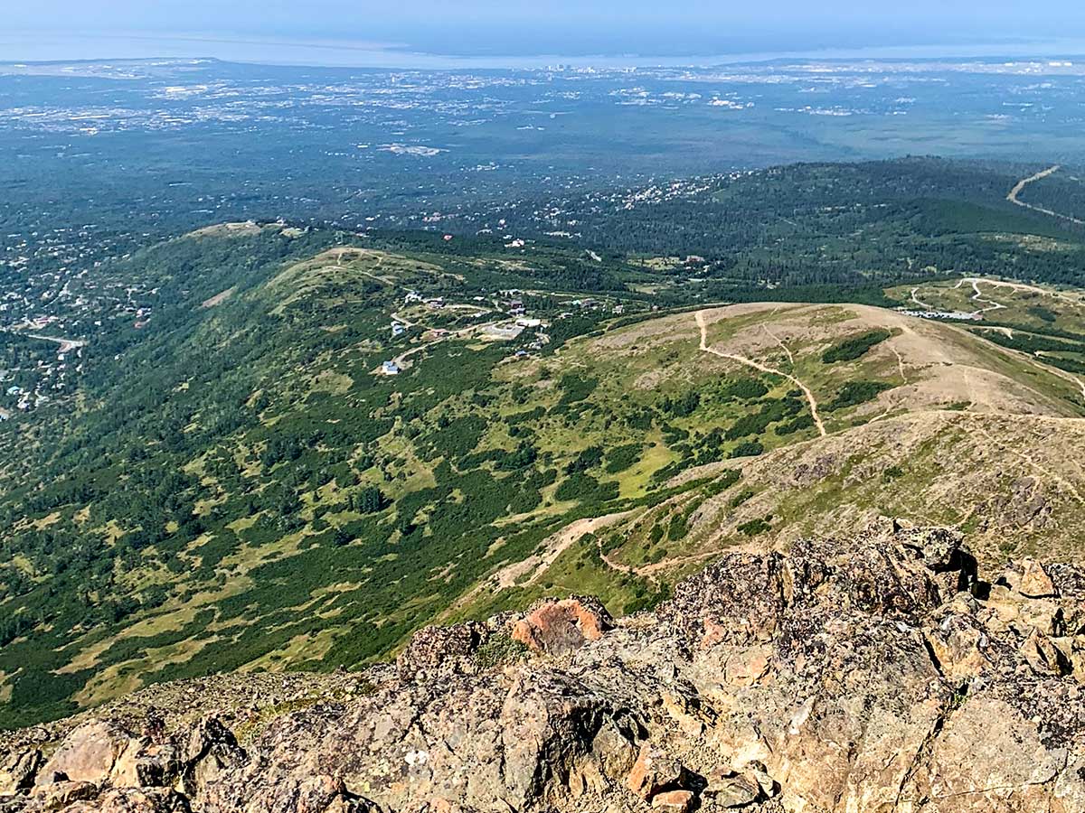 Looking down on the trail from the Flattop Mountain Top