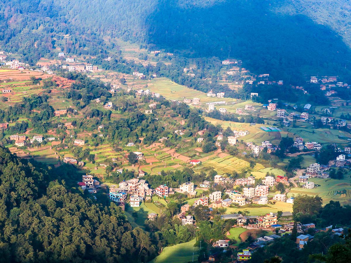 View of the houses and terraced farmings from near Pilot Baba Ashram