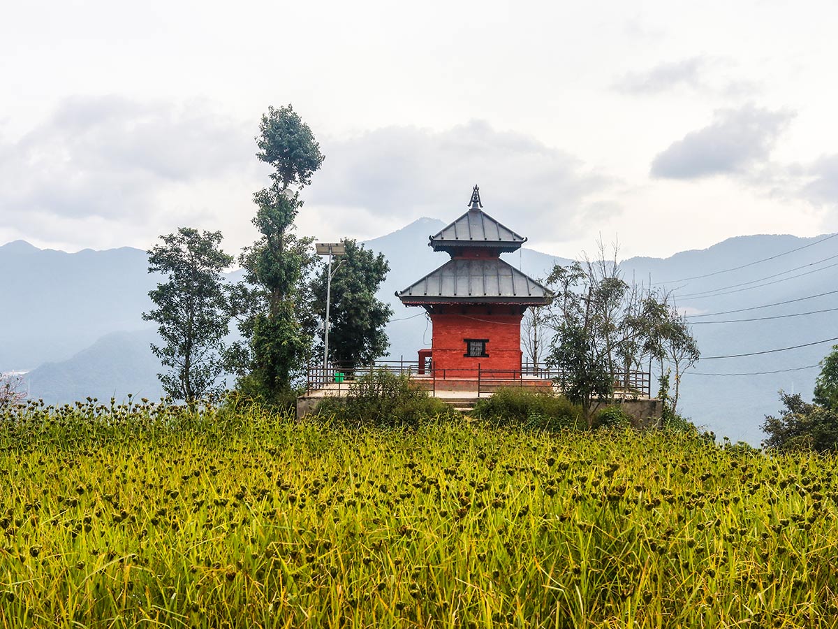 A small temple dedicated to one of the Hindu goddess at the top