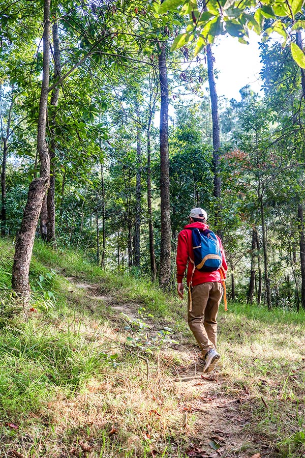 Climbing the trail to Namo Buddha from the starting point of the hike