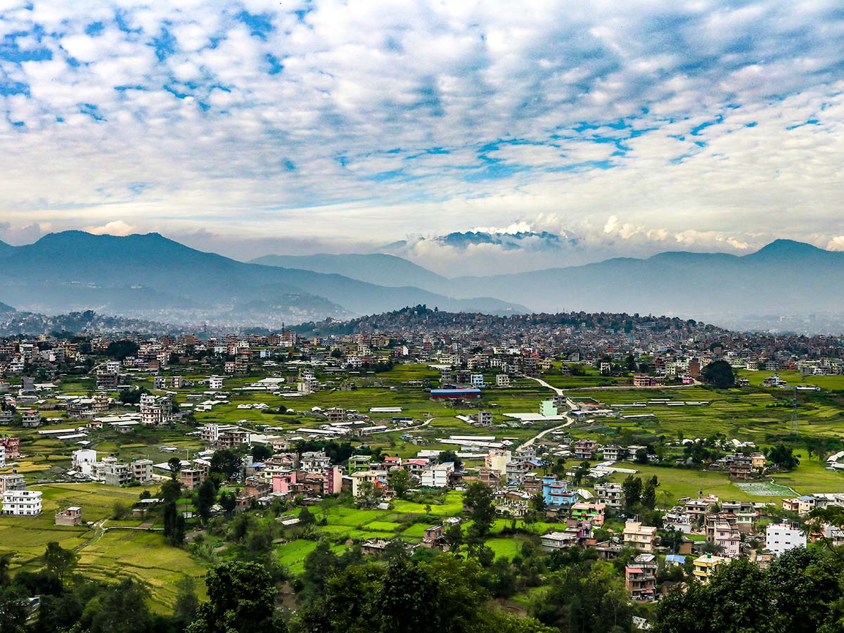 A view of the town of Kirtipur from between the hike